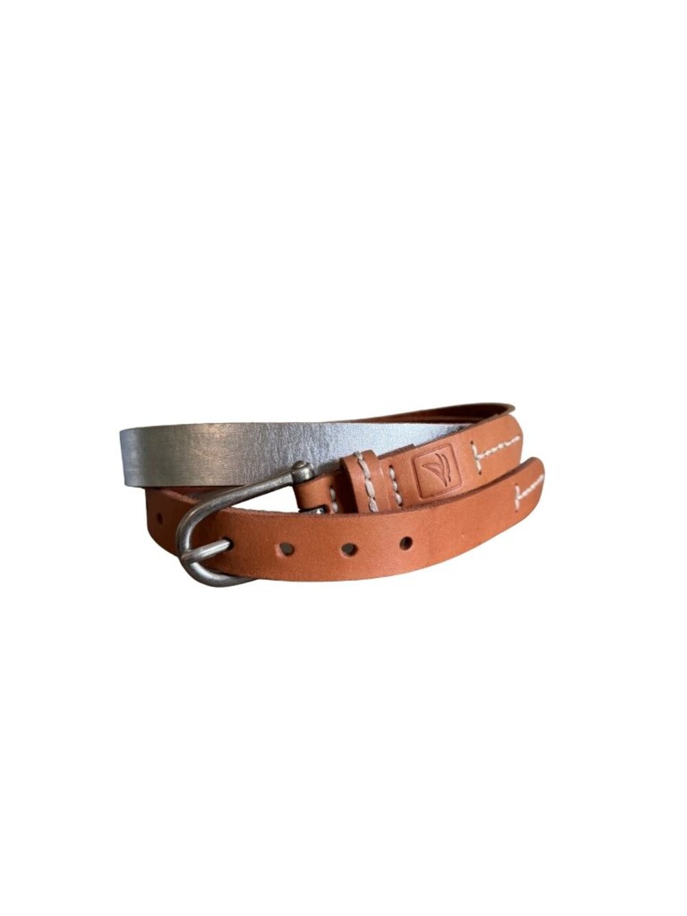 Sperry Leather Belt Silver Metallic  Brown Thin Medium Preppy Twee